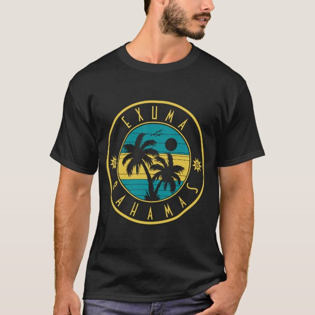 Exuma Bahamas-öarna Retro Handflatan Träd Souvenir T Shirt (Framsida)
