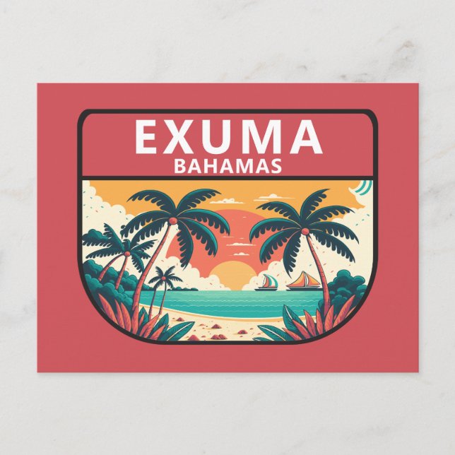Exuma Bahamas Retro Emblem Vykort (Framsida)