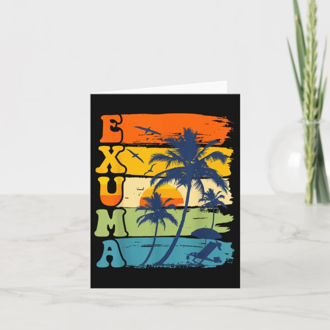 Exuma Bahamas Retro Handflatan Träd Beach Summer V Kort (Framsida)