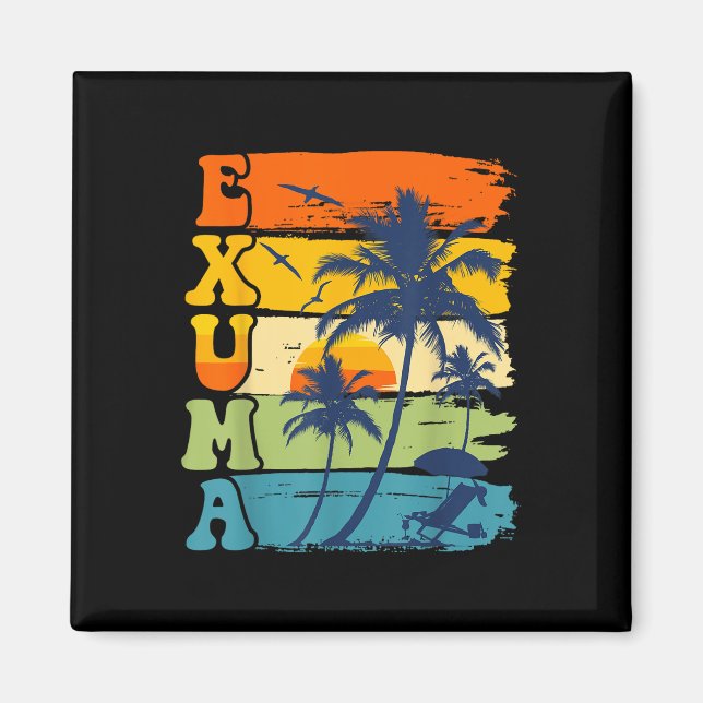 Exuma Bahamas Retro Handflatan Träd Beach Summer V Magnet (Framsidan)