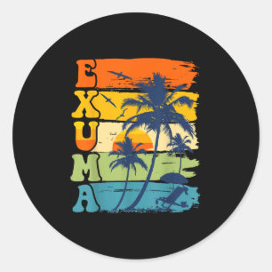 Exuma Bahamas Retro Handflatan Träd Beach Summer V Runt Klistermärke