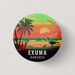 Exuma Bahamas Retro Sunset Fiskmås Souvenir 1950-t Knapp