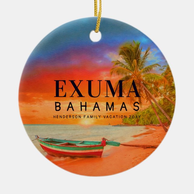 Exuma Bahamas Retro Sunset Travel Souvenir 1950-ta Julgransprydnad Keramik (Framsidan)