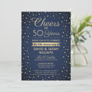 EY-årsdag Cheers Navy Blue and Guld Confetti Inbjudningar