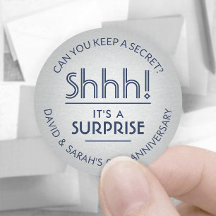 EY-årsdagen Surprise Navy och Faux Silver Foil Runt Klistermärke