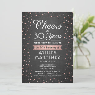 EY Birthday Cheers Black White & Rosa Chalkboard Inbjudningar
