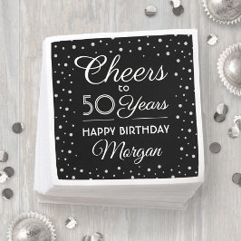 EY Birthday Cheers Black, White & Silver Glitter Pappersservett