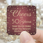 EY Birthday Cheers Brushed Burgundy Guld Confetti Fyrkantigt Klistermärke<br><div class="desc">Tillsätt en personlig som avslutar beröring till födelsedagsfest tackkort eller gynnar med dessa burgunka och guld-klistermärken/kuvertförseglingar. Den här mallen har skapats för en 50-årsdag, men är enkel att anpassa till ett annat år eller en annan händelse, t.ex. en årsdag. Folien har en design som ser ut som konfetti-punkter på en...</div>