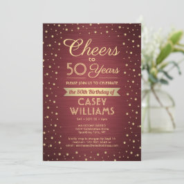 EY Birthday Cheers Brushed Burgundy Guld Confetti Inbjudningar