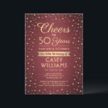 EY Birthday Cheers Brushed Burgundy Guld Confetti Inbjudningar<br><div class="desc">Familjen inbjudan och vänner till en elegant-födelsedagsfirande med anpassningsbar burgundi och guld-inbjudningar. Alla formuleringar i den här mallen (inklusive "Cheers to 50 Years") har skapats för en 50-årsdag, men är enkla att anpassa för varje år eller händelsetyp. Utformningen har moderna glitterikonfektuationer på en röd, brustad metallisk bakgrund, snyggt-manusgrafi och klassisk...</div>