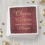 EY Birthday Cheers Brushed Burgundy Guld Confetti Pappersservett<br><div class="desc">Lägg till en personlig för elegant till dekorationer för födelsedagsfest med dessa anpassningsbar-burguner och pappra blöjor för guld. Den här mallen har skapats för ett femtioårsjubileum men är enkel att anpassa till ett annat år. Design har modern manusgrafi som är redigerbar "Cheers to 50 Years" och glittery foil ser konetti...</div>