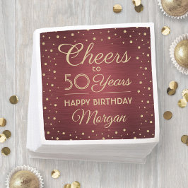 EY Birthday Cheers Brushed Burgundy Guld Confetti Pappersservett