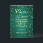 EY Birthday Cheers Brushed Grönt & Guld Confetti Inbjudningar<br><div class="desc">Familjen inbjudan och vänner till en elegant-födelsedagsfirande med inbjudningar till anpassningsbar grönt och guld-fester. Alla formuleringar i den här mallen (inklusive "Cheers to 50 Years") har skapats för en 50-årsdag, men är enkla att anpassa för varje år eller händelsetyp. Utformningen har moderna glitterikonfektuationer på en faux borstad metallbakgrund, snyggt-manusgrafi och...</div>