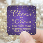 EY Birthday Cheers Brushed Lila & Guld Confetti Fyrkantigt Klistermärke<br><div class="desc">Tillsätt en personlig som avslutar beröring till födelsedagsfest tackkort eller gynnar med dessa lila- och guld-klistermärken/kuvertförseglingar. Den här mallen har skapats för en 50-årsdag, men är enkel att anpassa till ett annat år eller en annan händelse, t.ex. en årsdag. Folien med designfunktioner ser ut som konfetti-punkter på en lila faux...</div>
