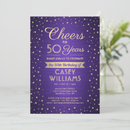 EY Birthday Cheers Brushed Lila & Guld Confetti Inbjudningar