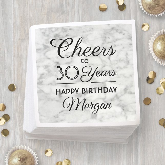 EY Birthday Cheers Elegant Black and White Marble Pappersservett (Skapare uppladdad)