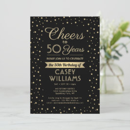 EY Birthday Cheers Elegant Black & Guld Confetti Inbjudningar