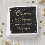 EY Birthday Cheers Elegant Black & Guld Confetti Pappersservett<br><div class="desc">Lägg till en personlig för elegant till dekorationer för födelsedagsfest med dessa pappra blöjor för anpassningsbar och guld. Design har det moderna anpassadet "Cheers to 50 Years" för manuskalligrafi och guld faux foil-konetti-punkter på svart bakgrund. Observera att texten skrivs ut färg, inte metallfolie. Den här mallen har skapats för ett...</div>