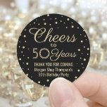 EY Birthday Cheers Elegant Black & Guld Confetti Runt Klistermärke<br><div class="desc">Tillsätt en personlig som avslutar beröring till födelsedagsfest tackkort eller gynnar med anpassningsbar svart och guld rund klistermärke/kuvertförseglingar. All text är enkel att anpassa eller ta bort. Den här mallen har skapats för en 50-årsdag, men kan enkelt ändras till ett annat år eller en annan händelse, t.ex. en årsdag. Konserveringsmönstret...</div>