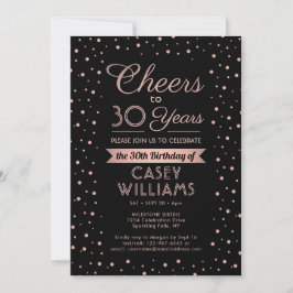 EY Birthday Cheers Elegant Black & Rosa Confetti Inbjudningar