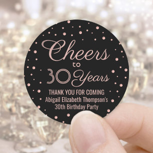 EY Birthday Cheers Elegant Black & Rosa Confetti Runt Klistermärke