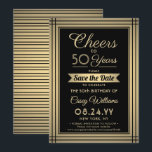 EY Birthday Cheers Elegant Classic Black and Guld Spara Datumet<br><div class="desc">Familjen inbjudan och vänner till en elegant-födelsedagsfirande med anpassningsbar svart och faux guld-folie sparar datuminbjudningarna från festen. Alla formuleringar i den här mallen (inklusive "Cheers to 50 Years") har skapats för en 50-årsdag, men är enkla att anpassa för varje år eller händelsetyp. Utformningen har en modern faux foil gräns, snyggt...</div>