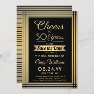 EY Birthday Cheers Elegant Classic Black and Guld Spara Datumet