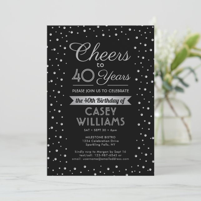 EY Birthday Cheers Elegant Confetti Black Inbjudningar (Stående Fram)