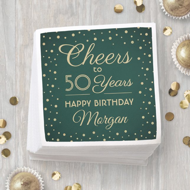 EY Birthday Cheers Elegant Grönt och Guld Glitter Pappersservett (Skapare uppladdad)