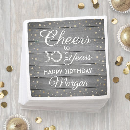 EY Birthday Cheers Grått Wood & Guld Glitter Party Pappersservett