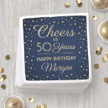 EY Birthday Cheers marinblått och Guld Glitter Par Pappersservett<br><div class="desc">Lägg till en personlig för elegant till dekorationer för födelsedagsfest med pappra blöjor för anpassningsbar och guld. Anpassadet "Cheers to 50 Years" och "guld faux glitter konetti" har en marin blå bakgrund. Observera att texten skrivs ut färg, inte metallfolie. Den här mallen har skapats för ett gyllene 50-årsfirande, men är...</div>