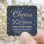EY Birthday Cheers Navy Blue and Guld Confetti Fyrkantigt Klistermärke<br><div class="desc">Tillsätt en personlig som avslutar beröring till födelsedagsfest tackkort eller gynnar med anpassningsbar marin blå faux-folie och kvadratiska klistermärken i guld / kuvertförseglingar. All text är enkel att anpassa eller ta bort. Den här mallen har skapats för en 50-årsdag, men kan enkelt ändras till ett annat år eller en annan...</div>