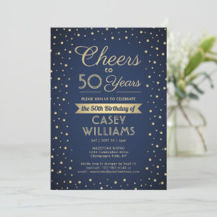 EY Birthday Cheers Navy Blue and Guld Confetti Inbjudningar