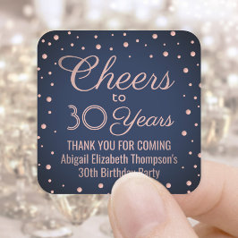 EY Birthday Cheers Navy Blue and Rosa Confetti Fyrkantigt Klistermärke
