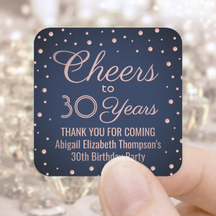 EY Birthday Cheers Navy Blue and Rosa Confetti Fyrkantigt Klistermärke
