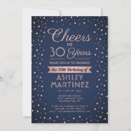 EY Birthday Cheers Navy Blue and Rosa Confetti Inbjudningar