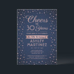 EY Birthday Cheers Navy Blue and Rosa Confetti Inbjudningar<br><div class="desc">Inbjudan familj och vänner till en elegant-födelsedagsfirande för henne med inbjudningar till anpassningsbar-marinblått och rosa-parti. Alla formuleringar i den här mallen (inklusive "Cheers to 30 Years") har skapats för ett 30års födelsedag, men är enkla att anpassa för varje år eller händelsetyp. Utformningen har en modern glittery faux ro guld-folie konetti-punkter,...</div>
