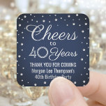 EY Birthday Cheers Navy Blue and Silver Confetti Fyrkantigt Klistermärke<br><div class="desc">Tillsätt en personlig som avslutar beröring till födelsedagsfest tackkort eller favörer med anpassningsbar marin blå, vit och faux kvadratiska klistermärken i silver/kuvertförseglingar. All text är enkel att anpassa eller ta bort. Den här mallen har skapats för en 40-årsdag, men kan enkelt ändras till ett annat år eller en annan händelse,...</div>
