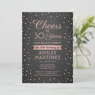 EY Birthday Cheers Rosa Confetti Black Chalkboard Inbjudningar