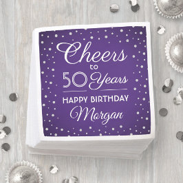 EY Birthday Cheers Silver Glitter Lila & White Pappersservett