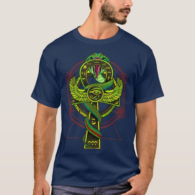 Eye Of Horus Ankh Serpent Snake Hieroglyphs T Shirt (Framsida)