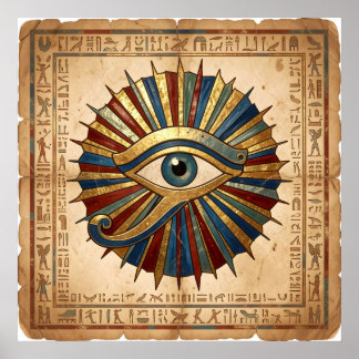 Eye of Horus with Hieroglyphs Egyptian Spiritual Poster