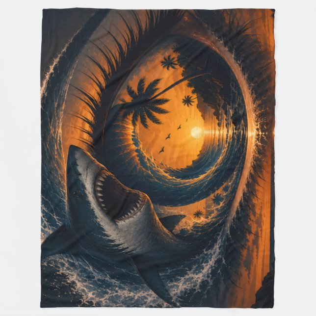 Eye of the Wave – Surreal Shark Sunset Kastkudde Fleecefilt (Framsidan)