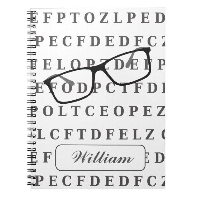 Eye Test Chart and Specs Personalised Optician Anteckningsbok (Framsidan)