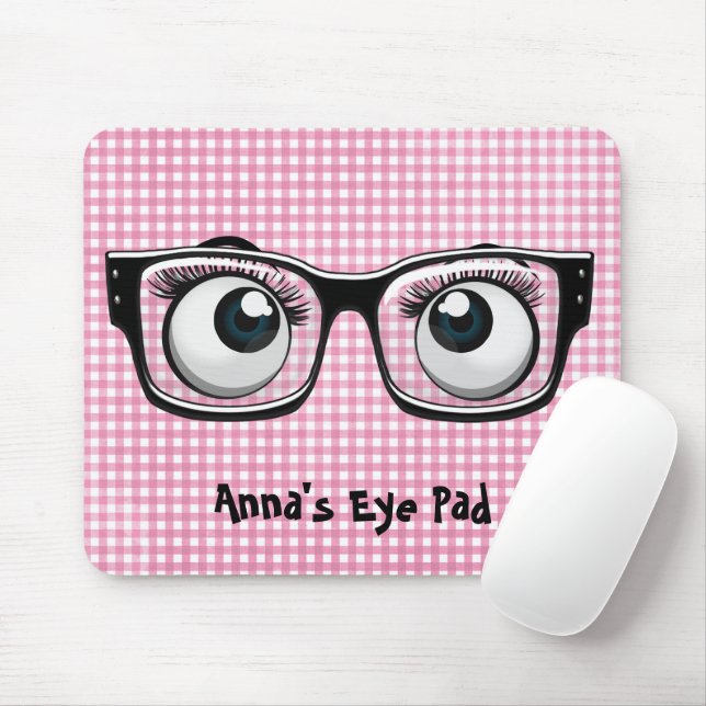 Eyebollar och glasögon på Gingham Musmatta (Med mus)