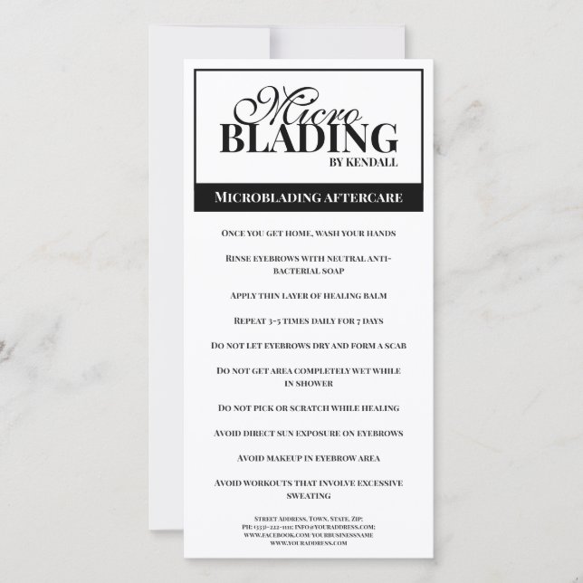 Eyebrow Aftercare Simple Black White Instruction Tack Kort (Framsida)