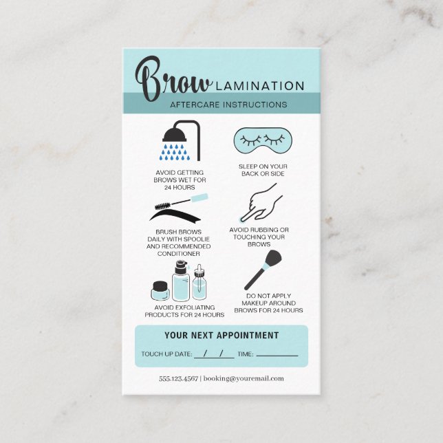 Eyebrow Lamination Aftercare Instructions Business Visitkort (Framsida)