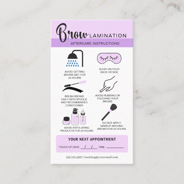 Eyebrow Lamination Aftercare Instructions Business Visitkort (Framsida)