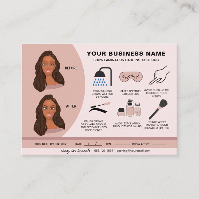 Eyebrow Lamination Aftercare Instruktioner Visitkort (Framsida)