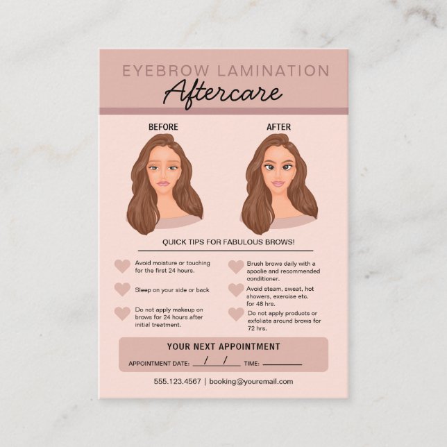 Eyebrow Lamination Aftercare Instruktioner Visitkort (Framsida)